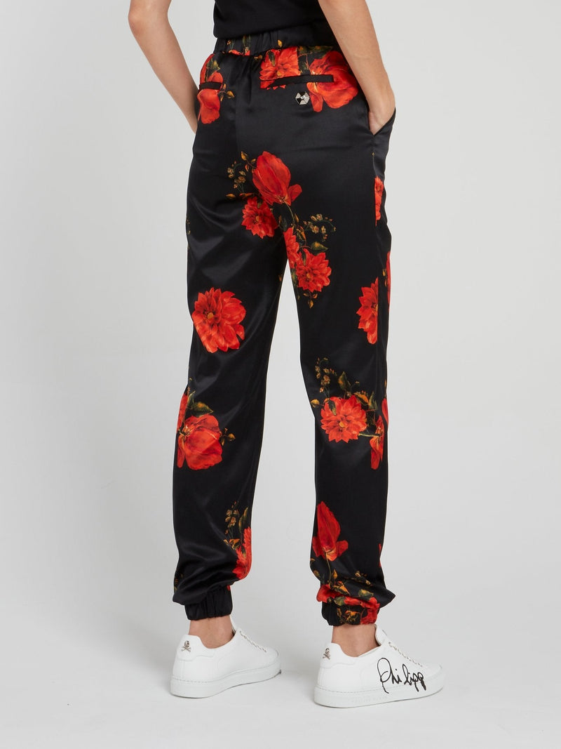 Flower Print Drawstring Jogging Trousers