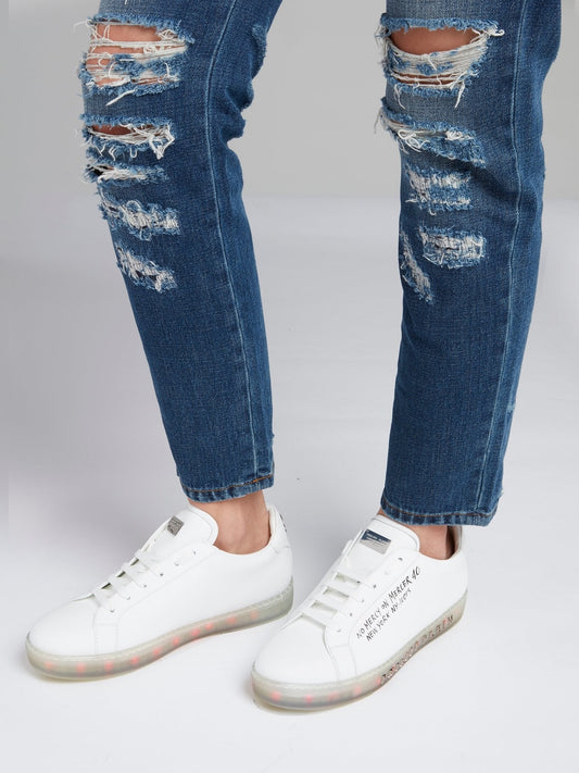 White Statement Lace Up Sneakers