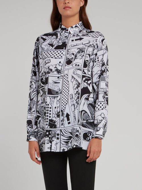 Comic Print Button Up Shirt