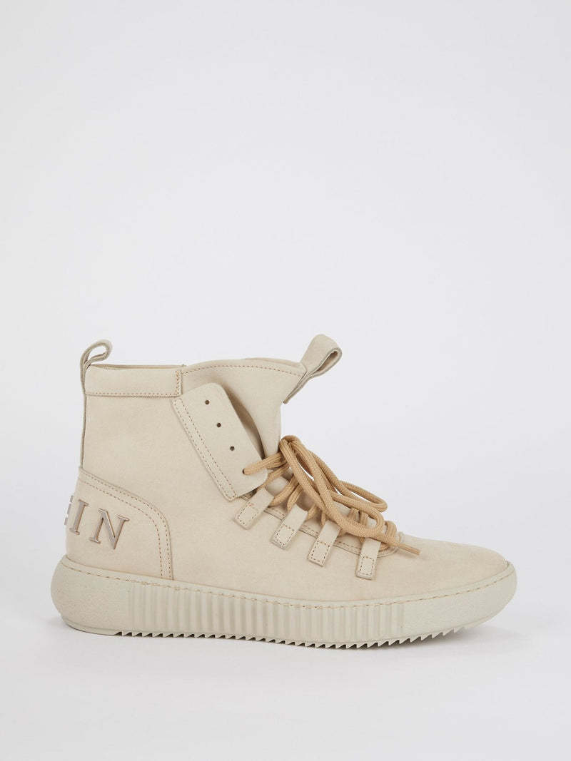 Beige High Top Logo Sneakers