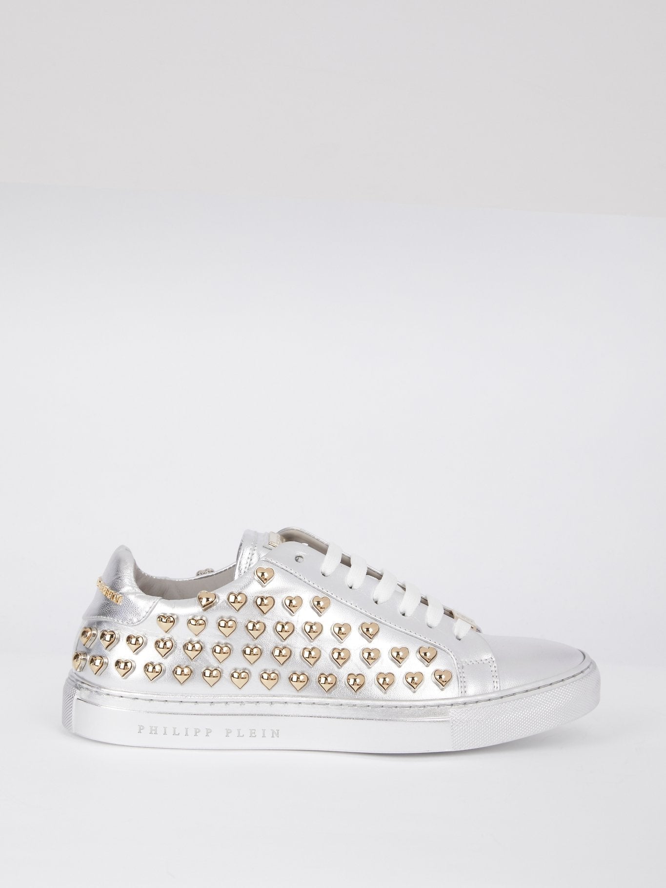 Metallic Heart Studded Lace Up Sneakers