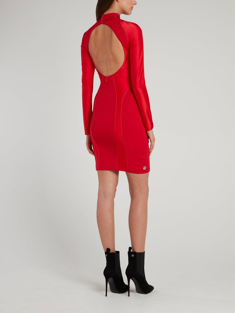 Red Logo High Neck Mini Dress