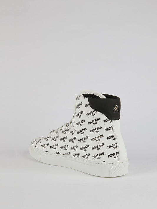 Yaeger White Monogram Print Sneakers