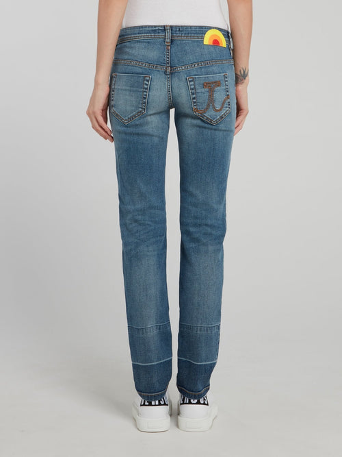 Blue Straight Leg Denim Jeans