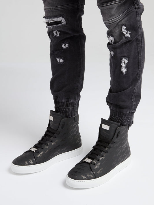 Yaeger Black Monogram Print High Top Sneakers