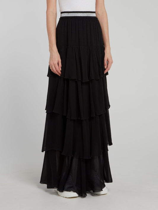 Black Tiered Chiffon Maxi Skirt