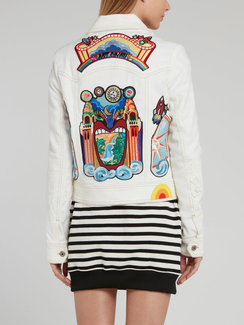 White Rainbow Rear Print Zip Up Blouson