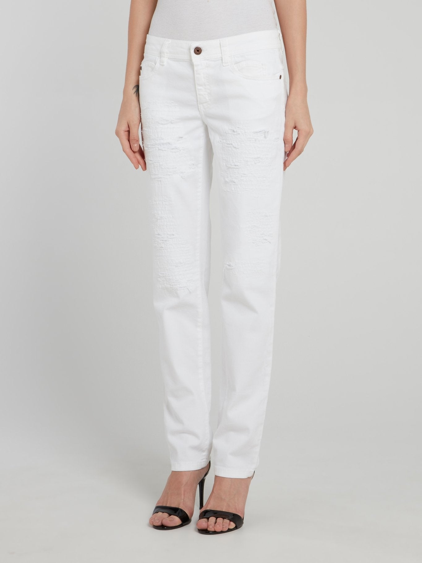 White Distressed Straight Cut Jeans