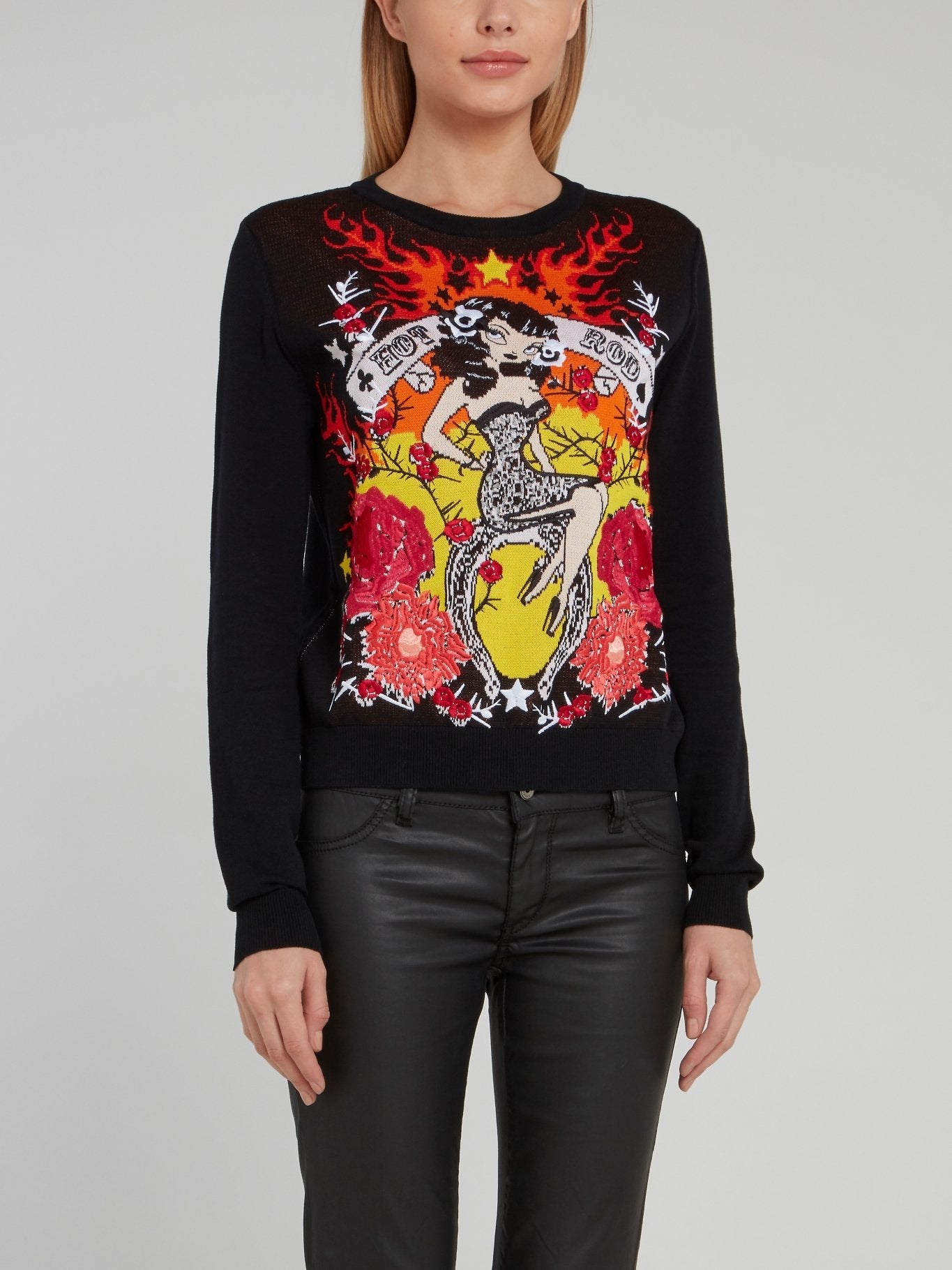 Graphic Embroidered Knitted Sweater