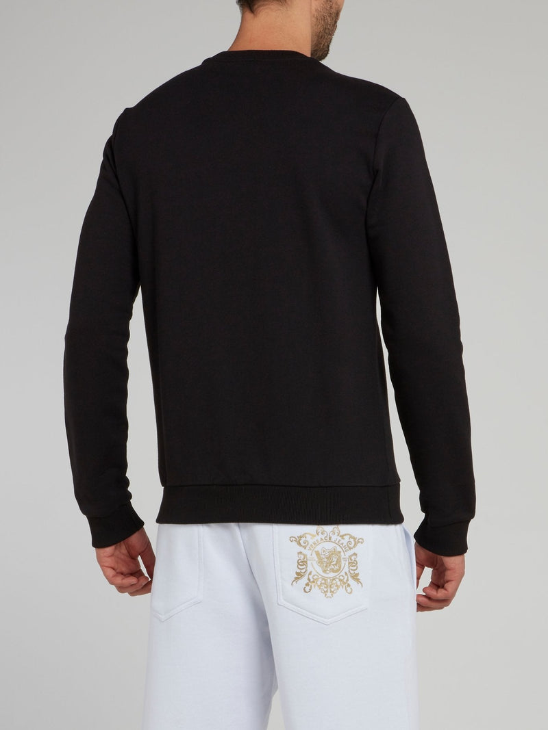 Black with Gold Print Logo Sweater