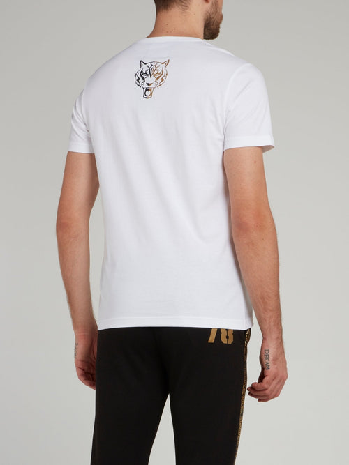 White Round Neck Logo Cotton T-shirt