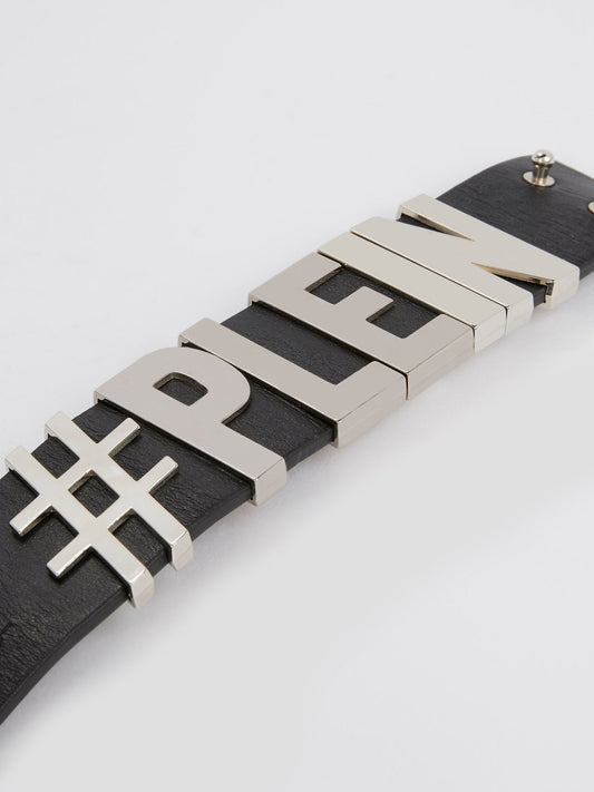 Black Logo Leather Bracelet