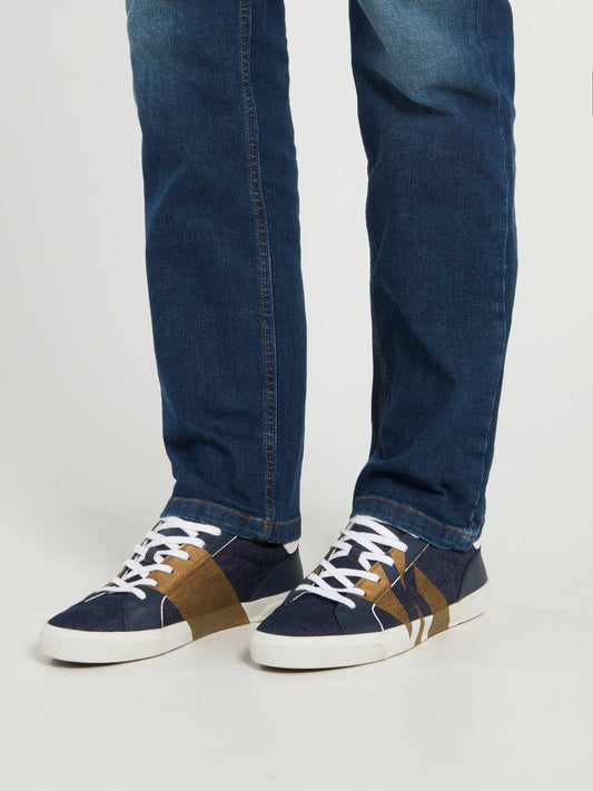 Navy with Gold Stripe Denim Sneakers