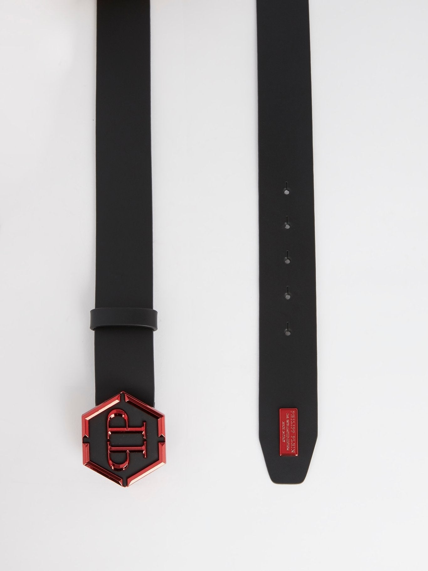 Red Logo Buckle Leather Belt