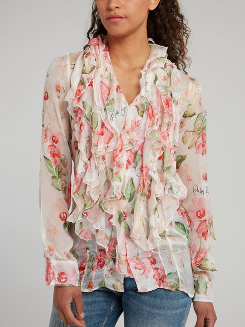 Floral Cascade Silk Blouse