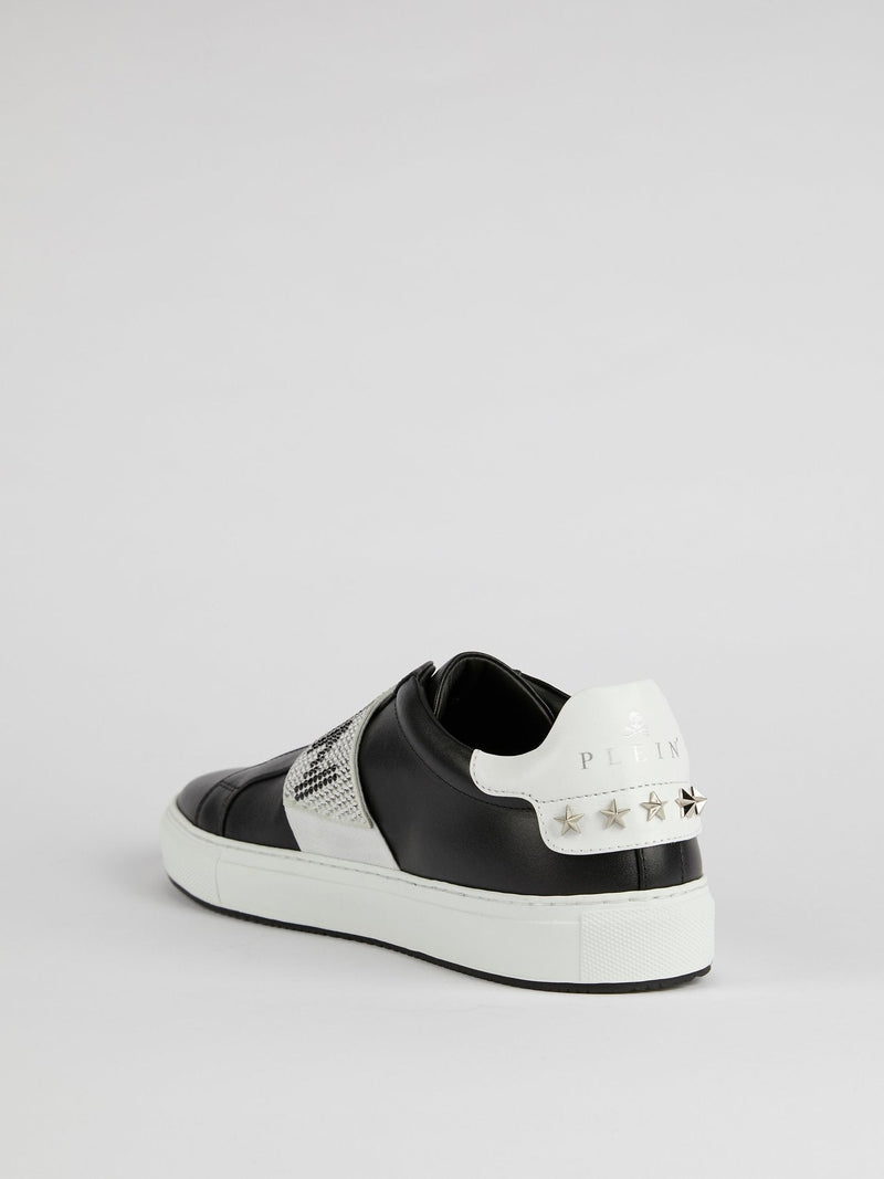 Naty Black Studded Logo Front Strap Sneakers