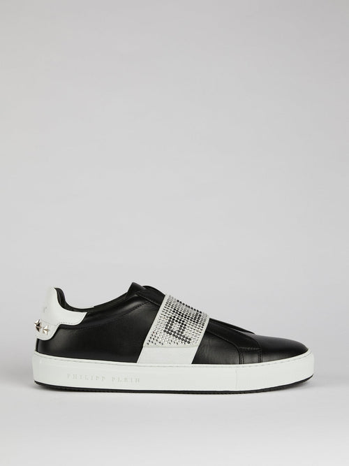 Naty Black Studded Logo Front Strap Sneakers