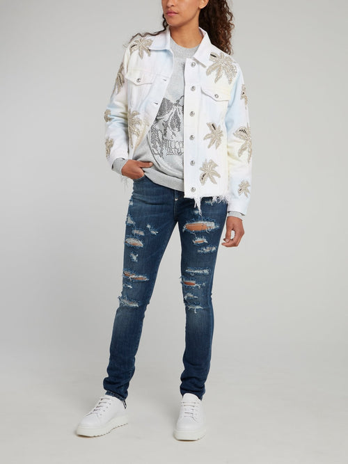 Aloha Plein Studded Frayed Denim Jacket