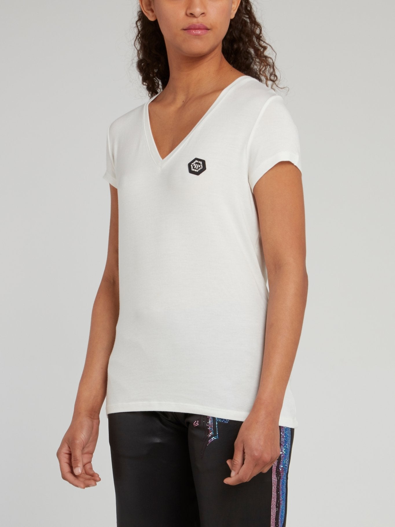 White Cap Sleeve V-Neck T-Shirt