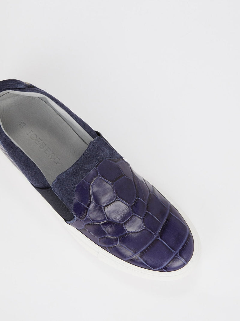 Purple Crocodile Effect Slip On Sneakers