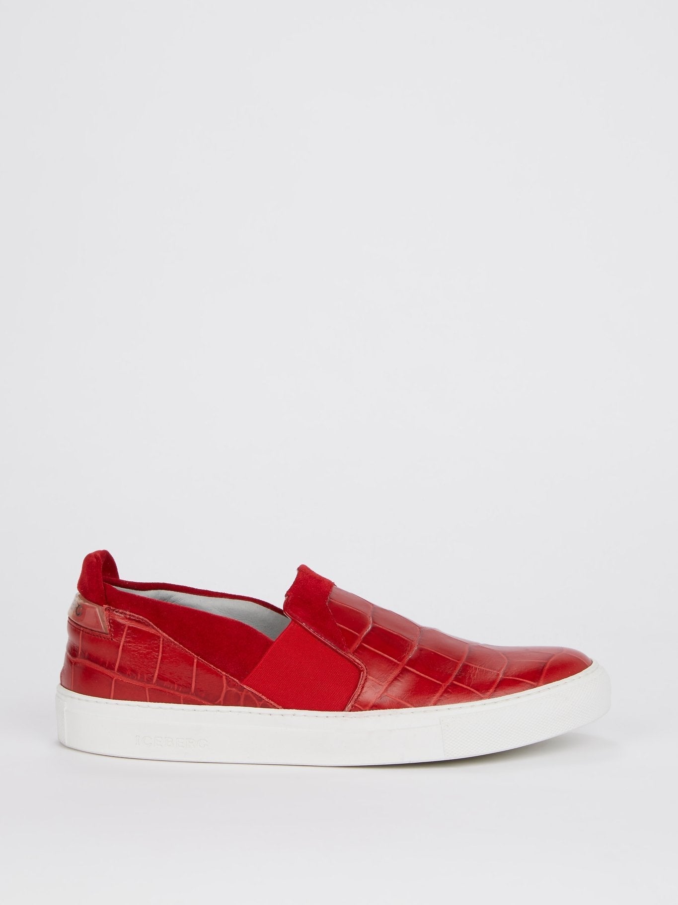 Red Crocodile Effect Slip On Sneakers