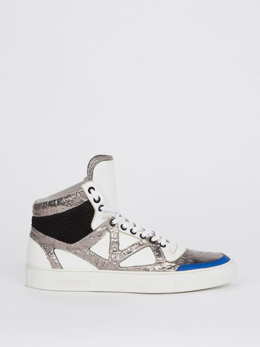 Silver Foil Panel High Top Sneakers