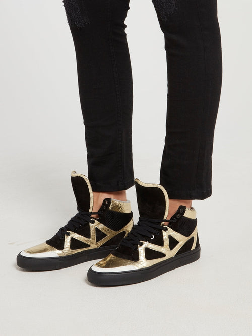 Gold Foil Panel High Top Sneakers