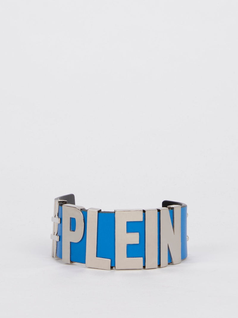 Blue Logo Embellished Statement Bracelet