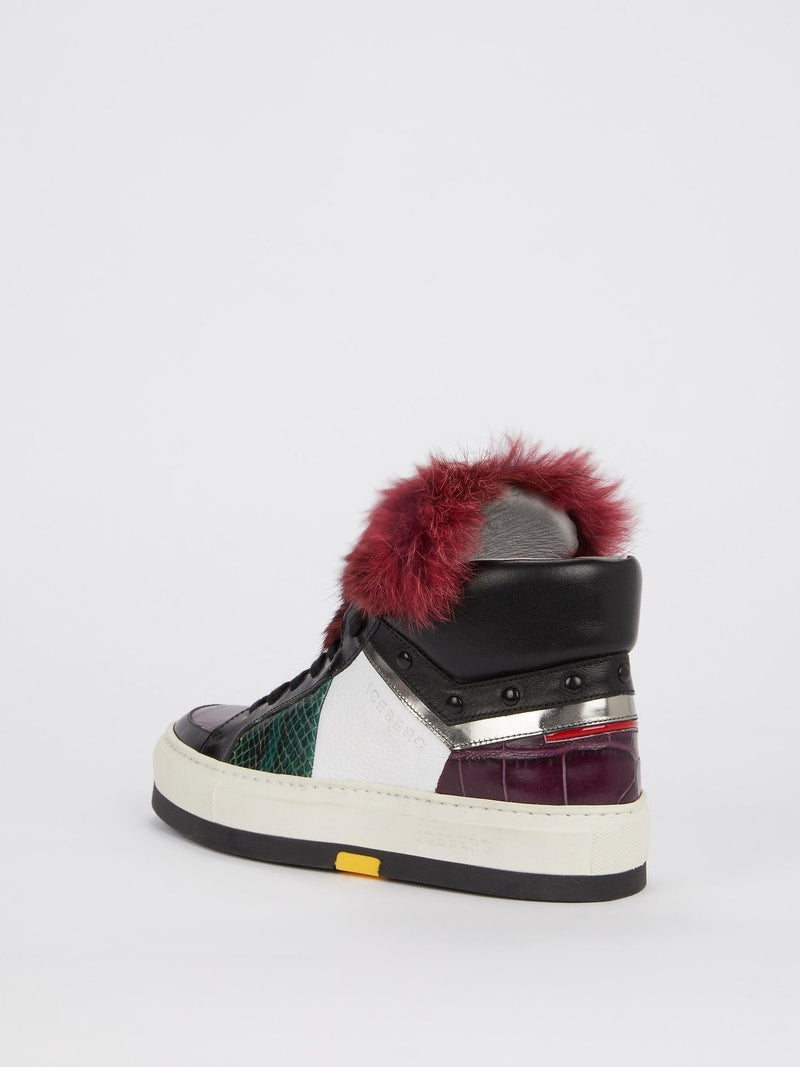 Burgundy Faux Fur High Top Sneakers