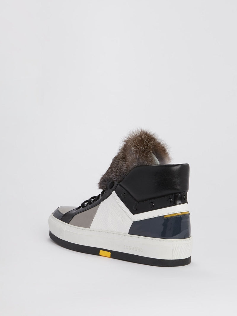 Grey Faux Fur High Top Sneakers