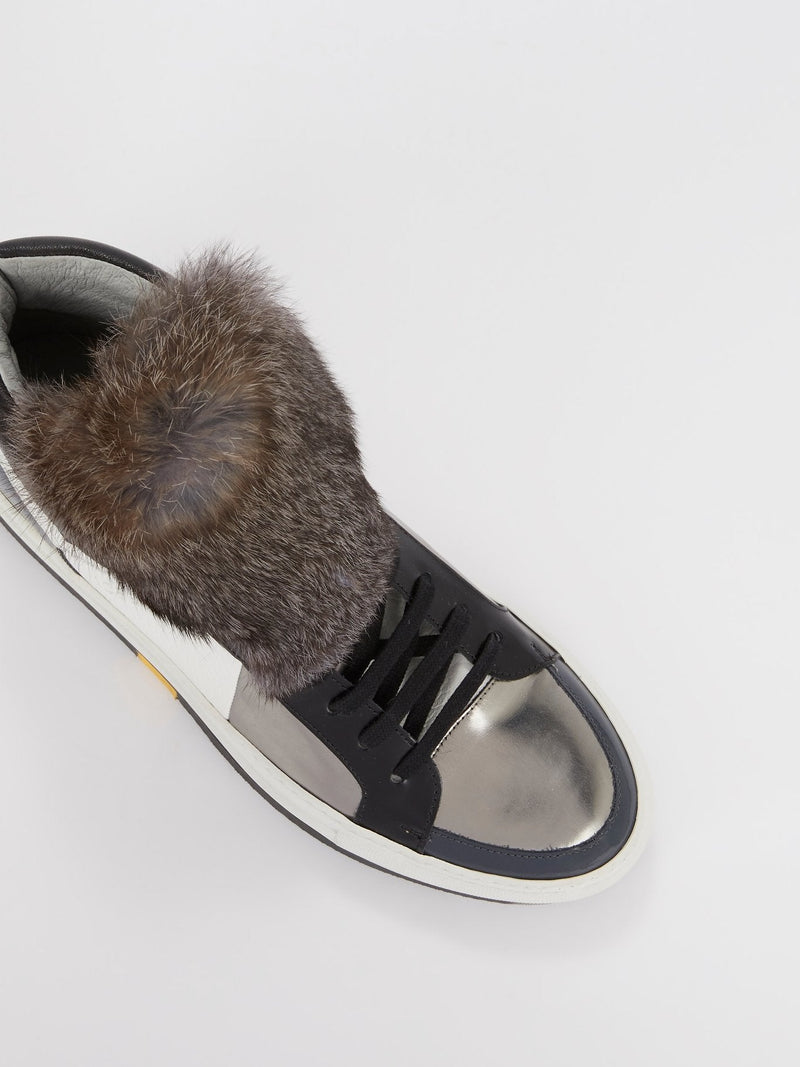 Grey Faux Fur High Top Sneakers