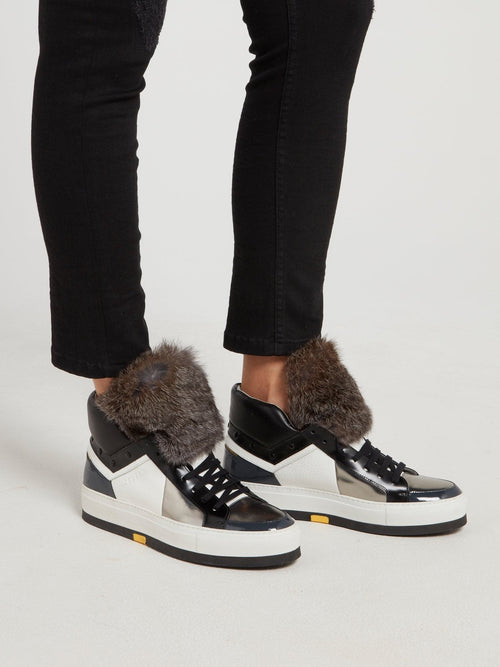 Grey Faux Fur High Top Sneakers