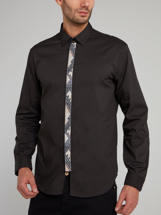 Black Snake Skin Panel Long Sleeve Shirt