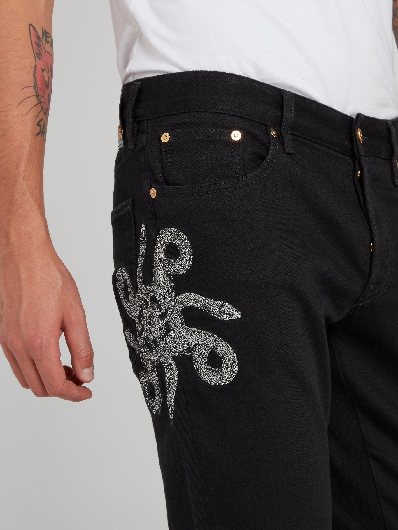 Black Snake Print Straight Leg Jeans