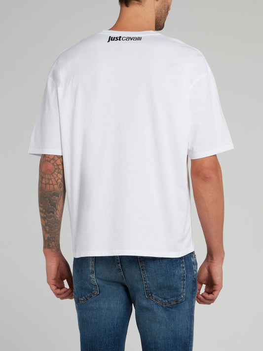 White Snake Print Half Sleeve T-Shirt