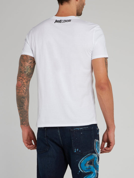 White Collage Print Cotton T-Shirt