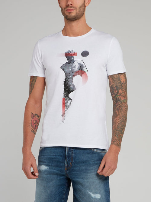 White Sculpture Print Cotton T-Shirt