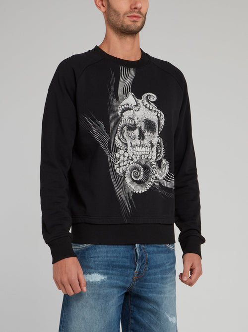 Black Octoskull Print Sweatshirt