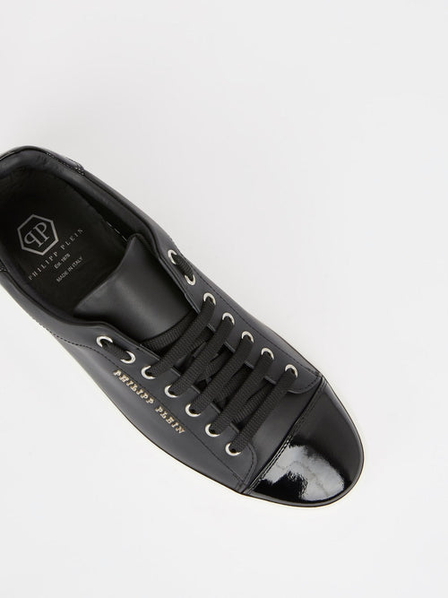 Black Patent Leather Heel and Toe Patch Sneakers