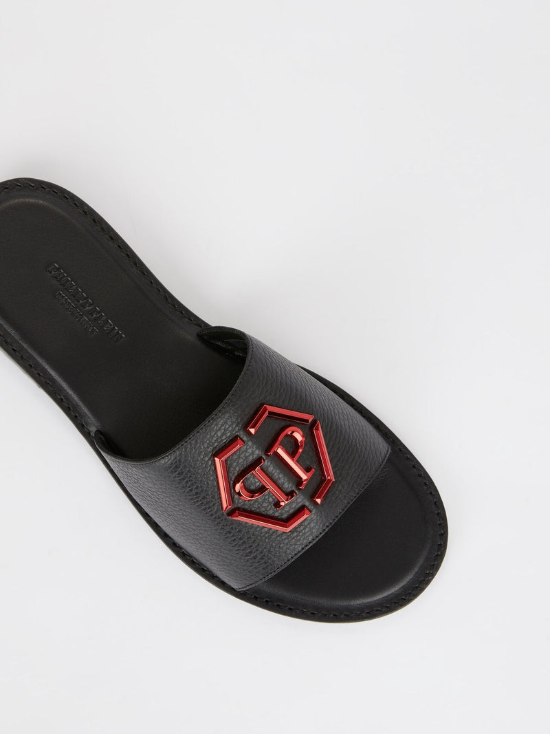 Logo Embellished Leather Slippers