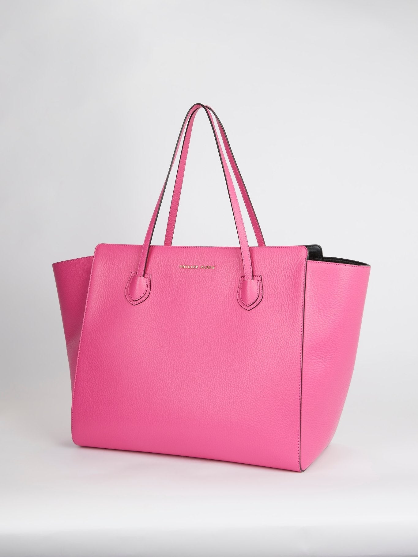 Pink Contrast Leather Tote Bag