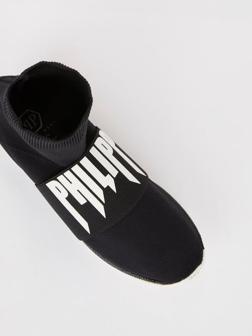 Black High Top Logo Sock Sneakers