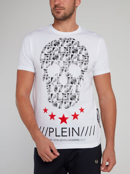 Aloha Plein White Skull Print Logo T-Shirt