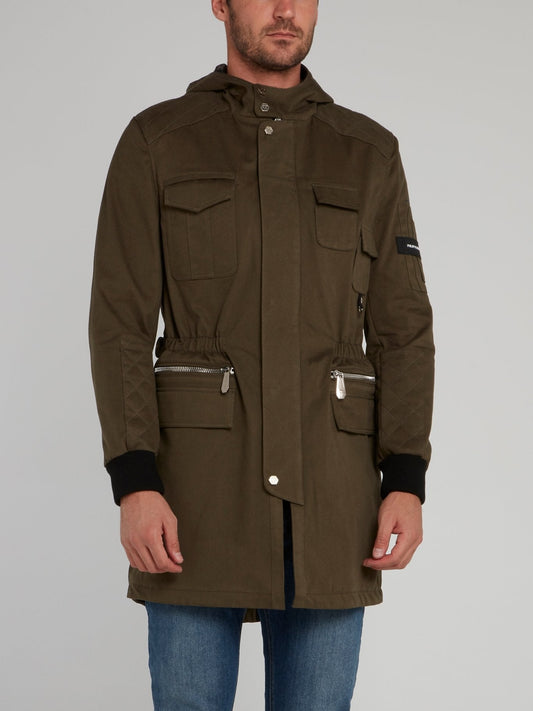 Olive Belted Hooded Parka