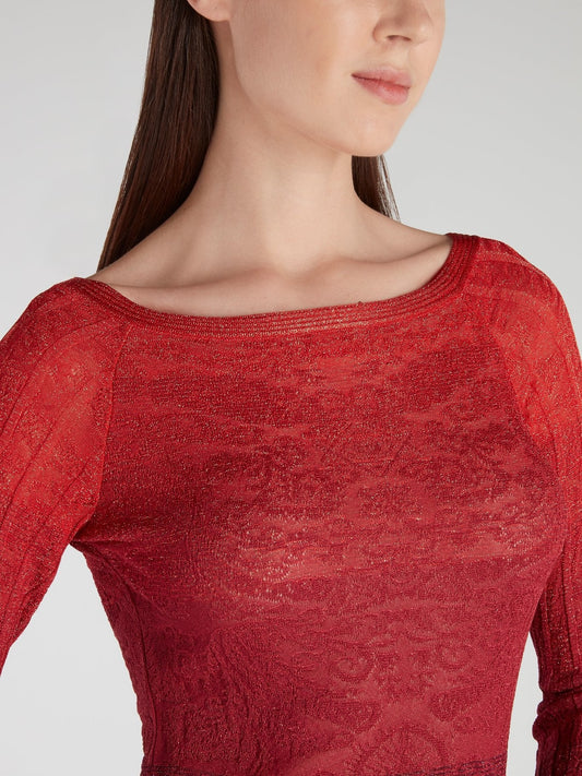 Red Glitter Fabric Sweater