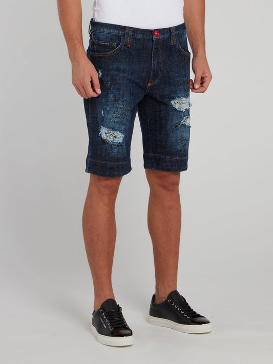 Navy Distressed Denim Bermudas