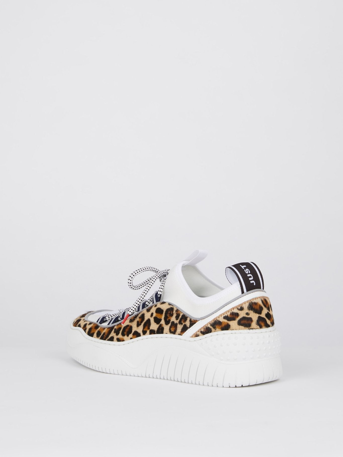 White Leopard Panel Lace Up Sneakers