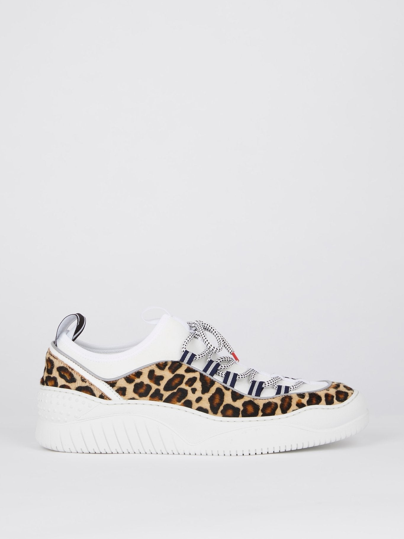 White Leopard Panel Lace Up Sneakers