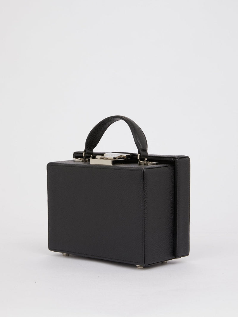 Black Textured Leather Handle Bag