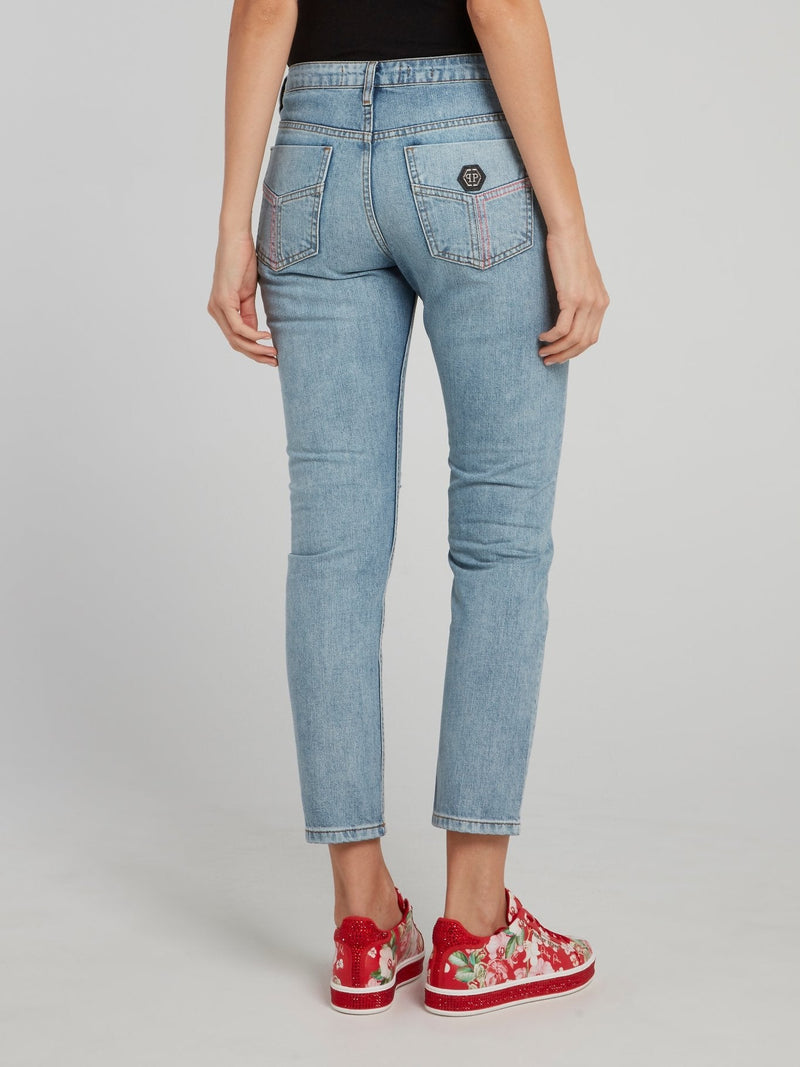 Blue Cropped Boyfriend Jeans